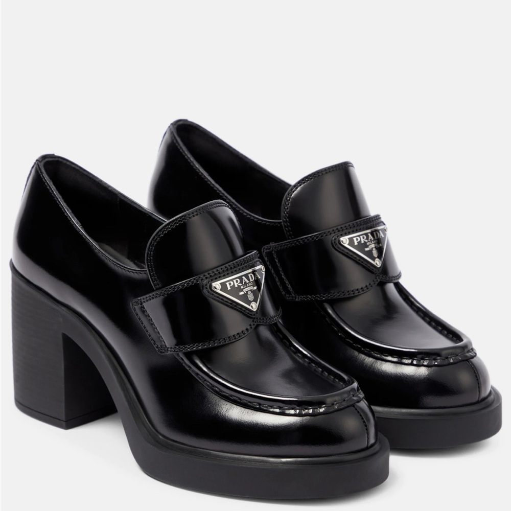 Prada Women's Chocolate Brushed Leather Heeled loafers size 36.5
